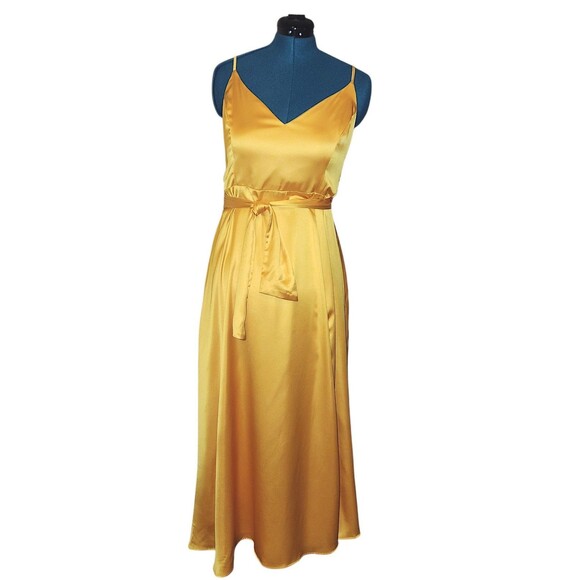 Lulus Always Audacious Marigold Yellow Satin Tie-Back Wrap Around Midi Dress XL - Picture 2 of 7
